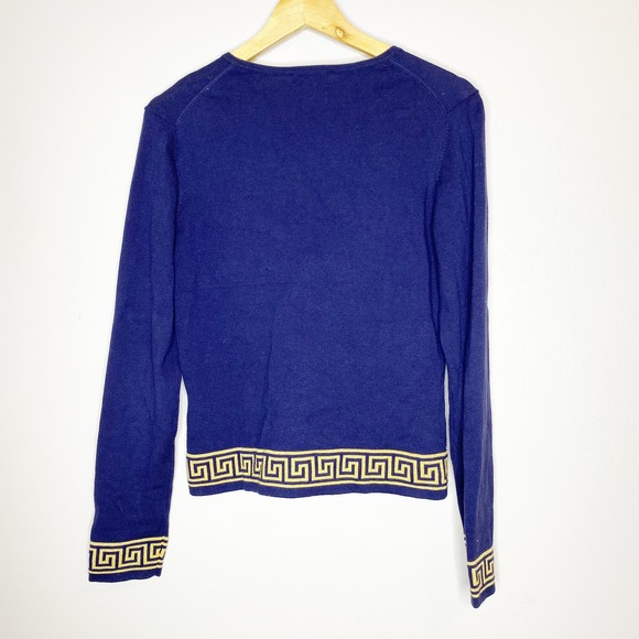 Lilly Pulitzer Greek Geometric Cardigan Navy and Gold Medium - Picture 2 of 7